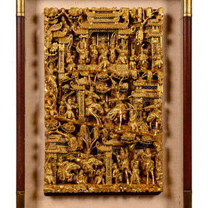 Appraisal: A Chinese Gilt Lacquered Carved Wood Panel TH CENTURY carved