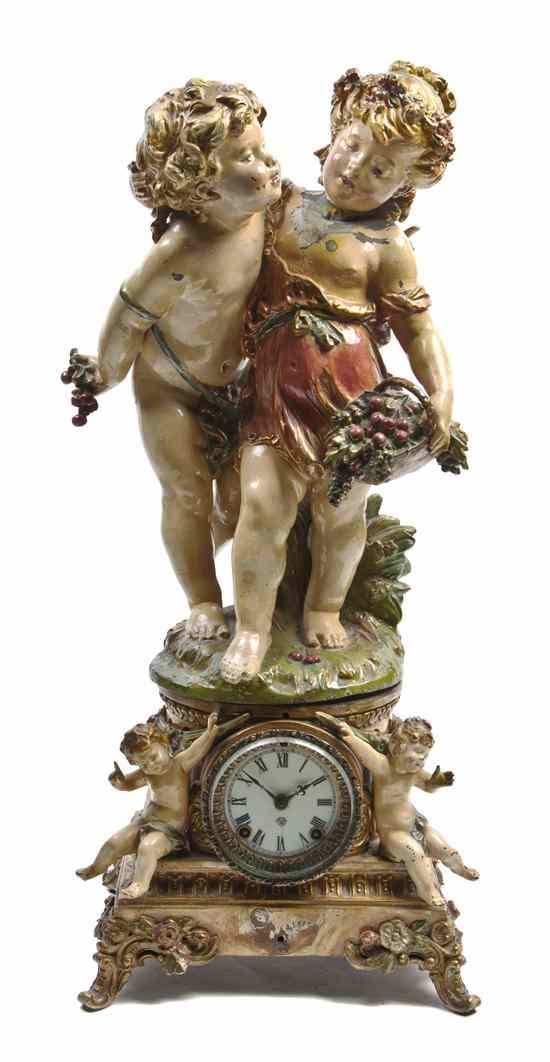 Appraisal: An Ansonia Cold Painted Cast Metal Figural Mantel Clock circa