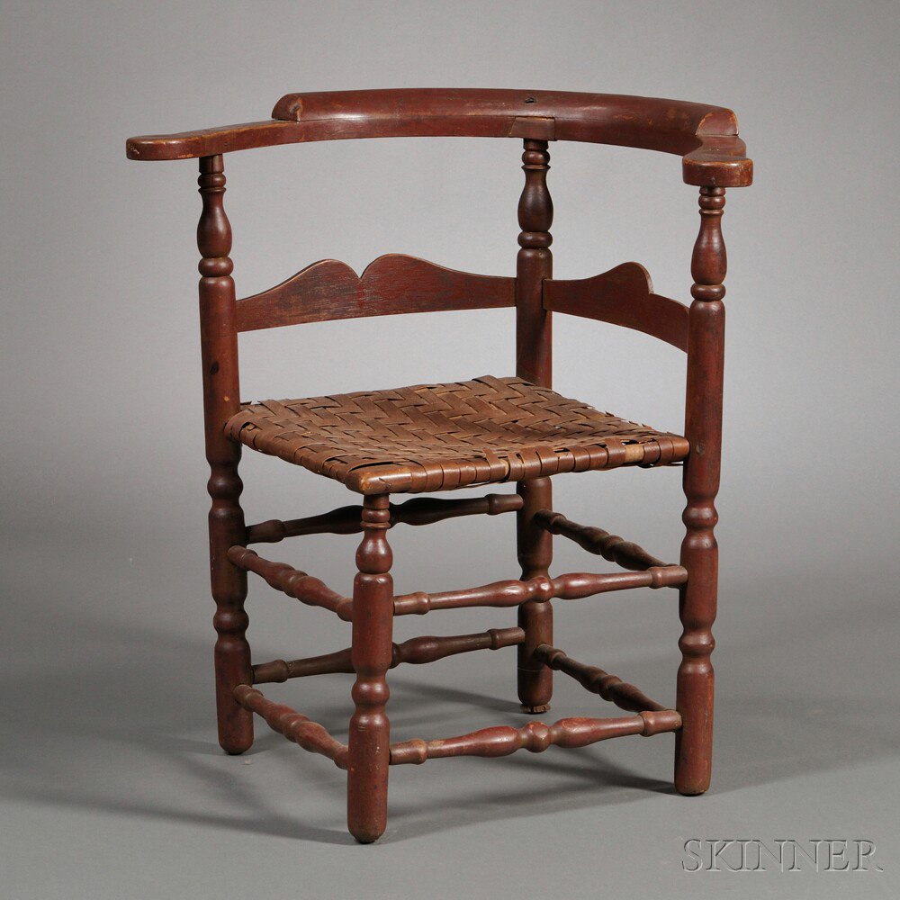 Appraisal: Turned Red-painted Maple Roundabout Chair New England mid- th century