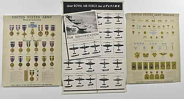 Appraisal: WWII Army Insignia and Decorations Posters PLUS Royal Air Force