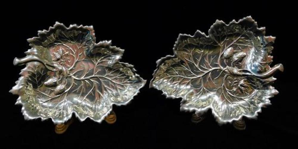 Appraisal: SILVER Pair of Wallace leaf form dishes with Strawberry repousse