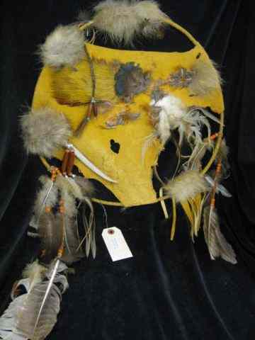 Appraisal: Indian Dance Shield leather bead feather trim '' diameter