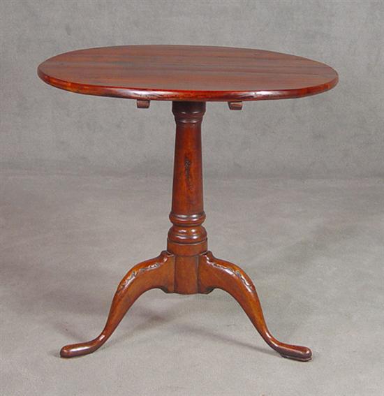 Appraisal: Cherry Tilt-Top Tea Table Circa Turned baluster stem Three cabriole