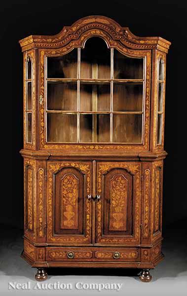 Appraisal: A Dutch Marquetry Inlaid Walnut and Burled Vitrine th c