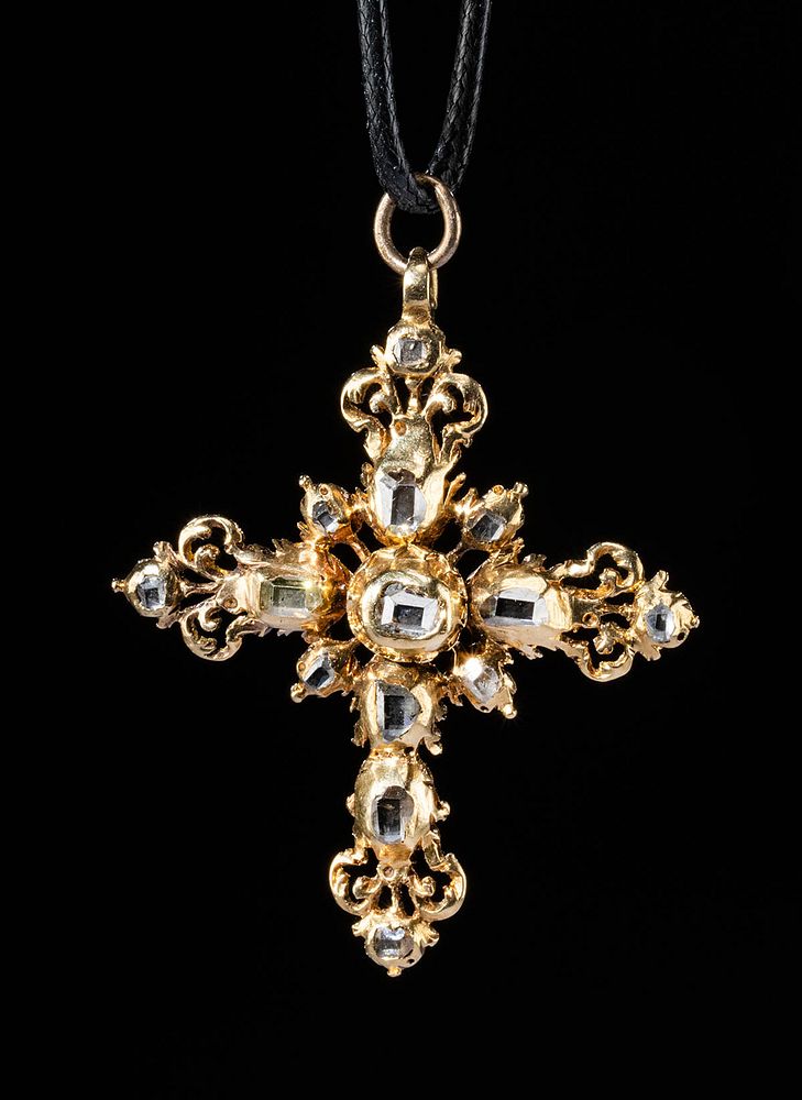 Appraisal: Antique Russian K Gold Diamond Cross Pendant g Eastern Europe