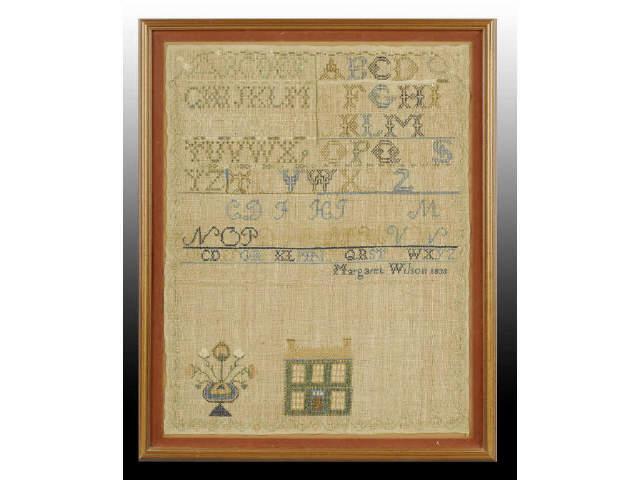 Appraisal: Margaret Wilson ABC House Sampler Description American Possibly unfinished Silk