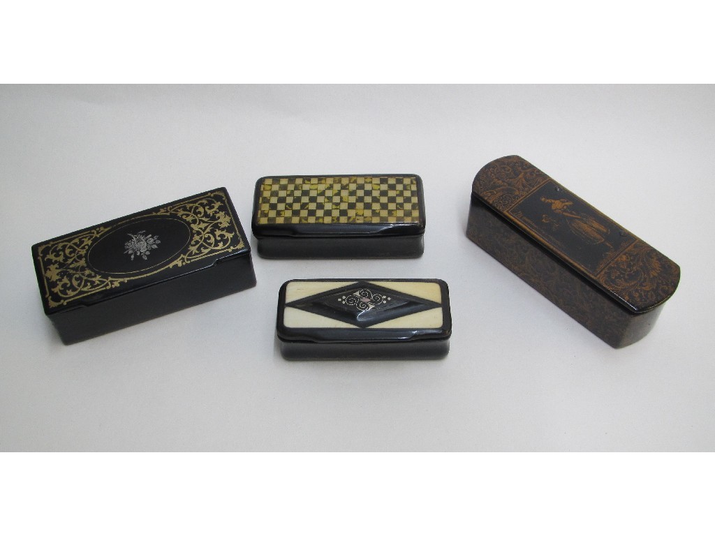 Appraisal: Four various th century snuff boxes to cm long