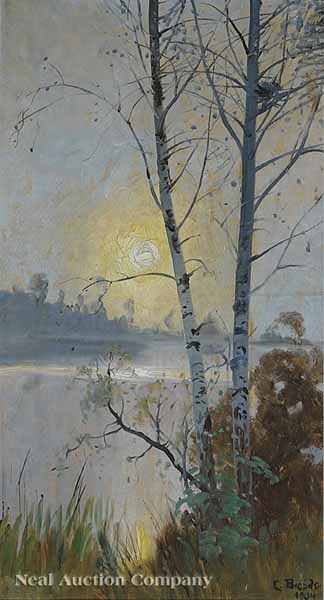 Appraisal: Carl Brandt Swedish - Birch Trees on the Water oil