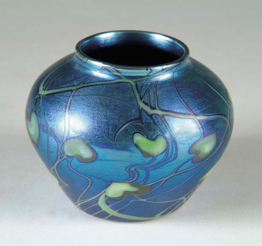 Appraisal: TIFFANY FAVRILE DECORATED VASE Wonderful blue favrile vase is decorated