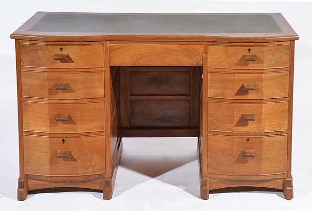 Appraisal: Hugh Birkett British - A Cotswold School walnut pedestal desk