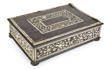 Appraisal: INDIAN EBONY AND IVORY INLAID WORKBOX TH CENTURY inlaid throughout