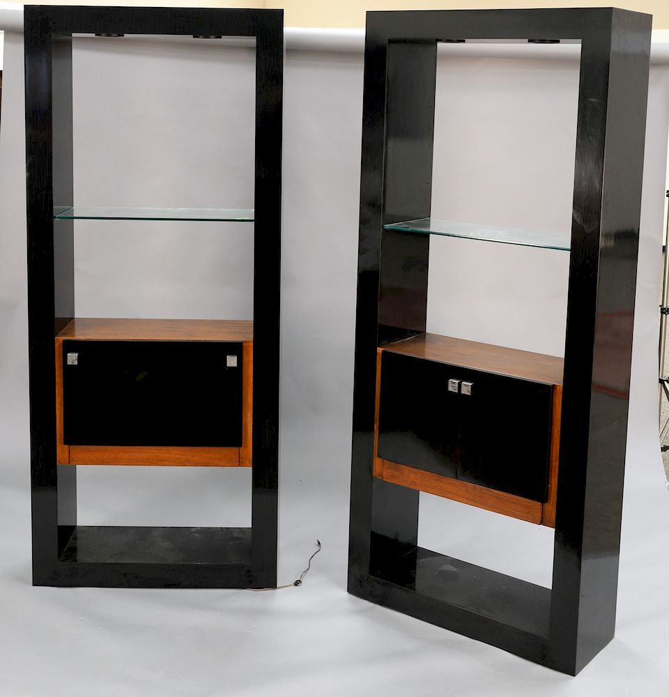 Appraisal: Pair of modern bar cabinets with glass shelves along with