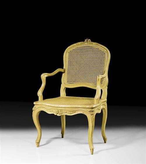 Appraisal: PAINTED FAUTEUIL A LA REINE Louis XV Paris circa Shaped