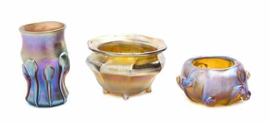 Appraisal: Three Tiffany Studios Favrile Glass Articles comprising two salts and