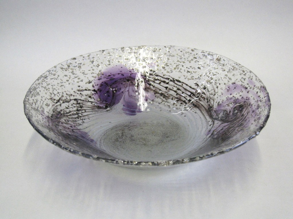 Appraisal: Monart glass dish in swirling purple and white and with