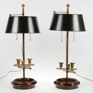 Appraisal: Nice pair Directoire bouillotte lamps th c brass mounted mahogany