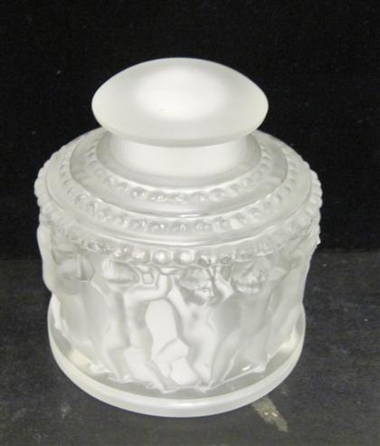 Appraisal: Lalique 'Enfants' pattern molded glass powder jarWith a frosted stopper