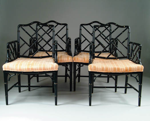 Appraisal: SET OF FOUR PAINTED BAMBOO STYLE ARMCHAIRS Nice quality chairs