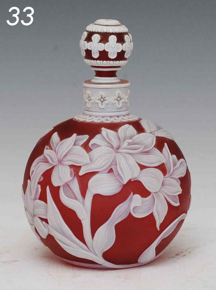 Appraisal: Webb Cameo Glass Cologne Bottle wheel carved with flowers ''