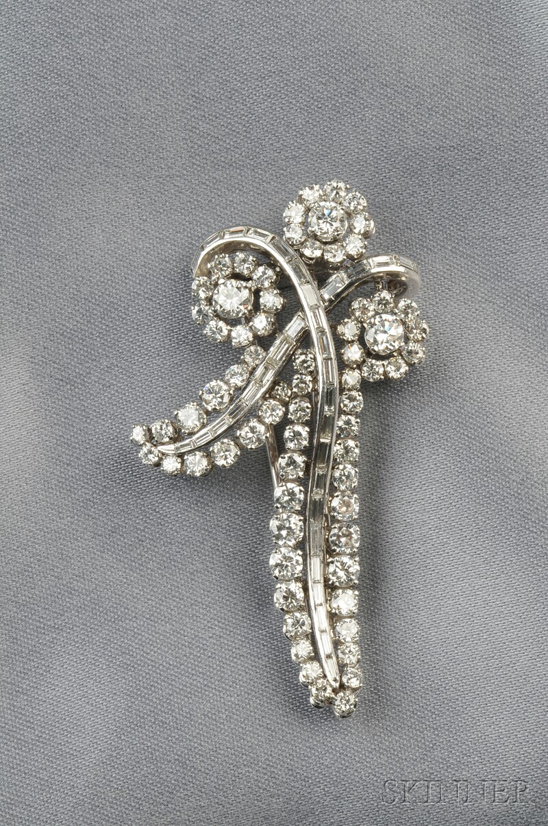 Appraisal: Platinum and Diamond Brooch France designed as a floral spray