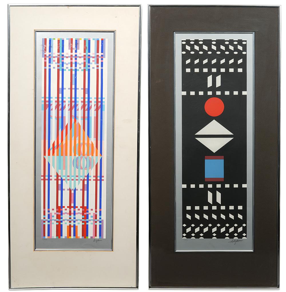 Appraisal: YAACOV AGAM FRAMED SILKSCREENSYaacov Agam Israel Born framed silkscreens by