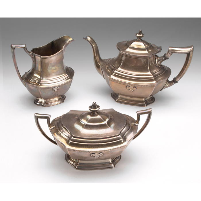 Appraisal: Shreve tea set attribution teapot creamer and sugar sterling silver