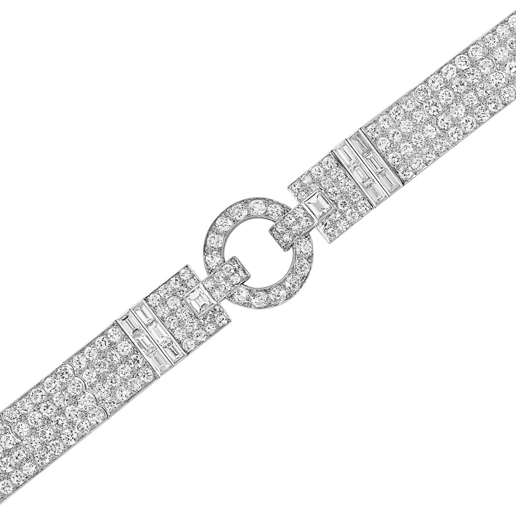 Appraisal: Art Deco Platinum and Diamond Bracelet Cartier Composed of two