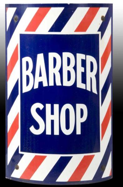 Appraisal: Curved Porcelain Barbershop Sign Description Circa s to s Original