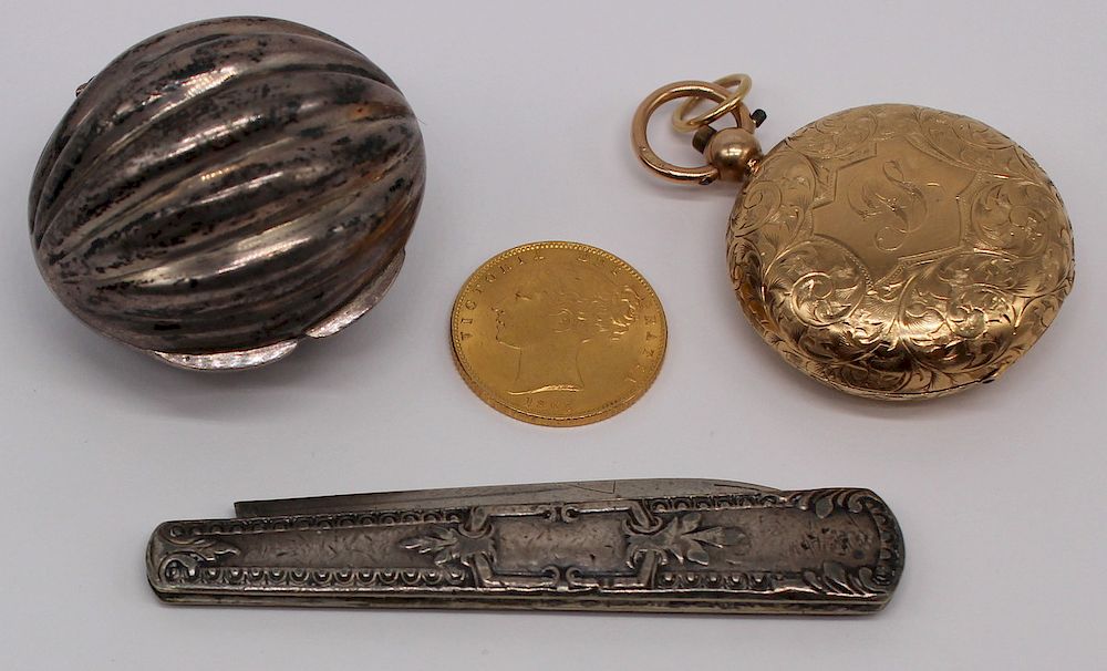 Appraisal: JEWELRY English Gold and Silver Objets D'Art Includes an English