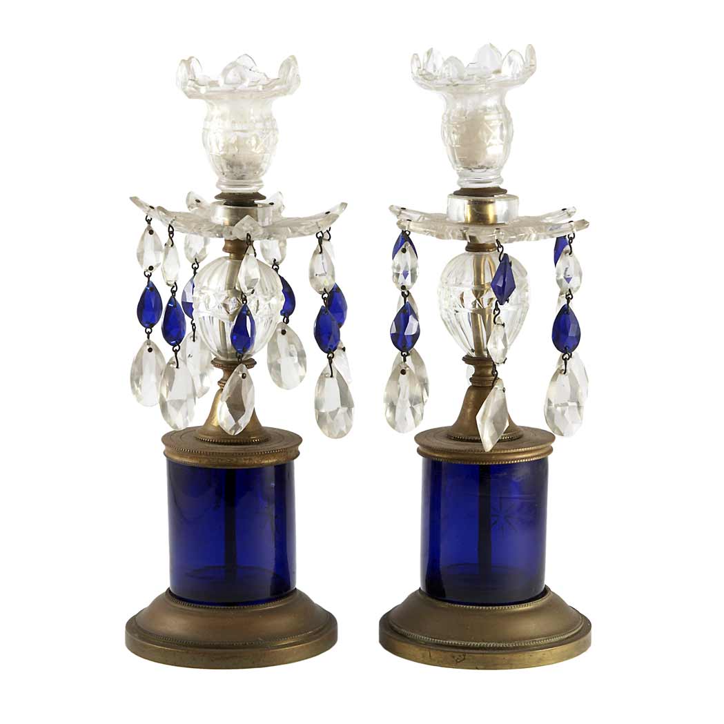 Appraisal: Assembled Set of Four George III Style Colorless and Cobalt