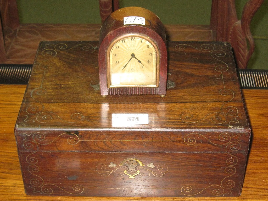 Appraisal: Lot comprising small oak clock and a rosewood box