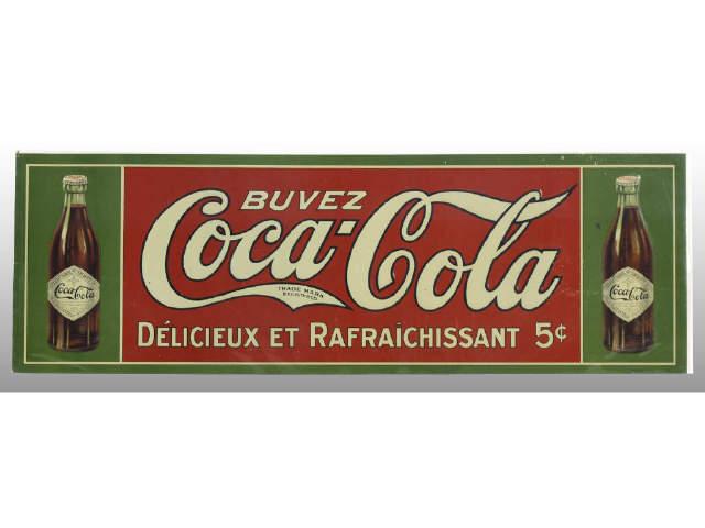 Appraisal: Embossed Coca-Cola Tin Sign with Bottles Description Circa to Unused