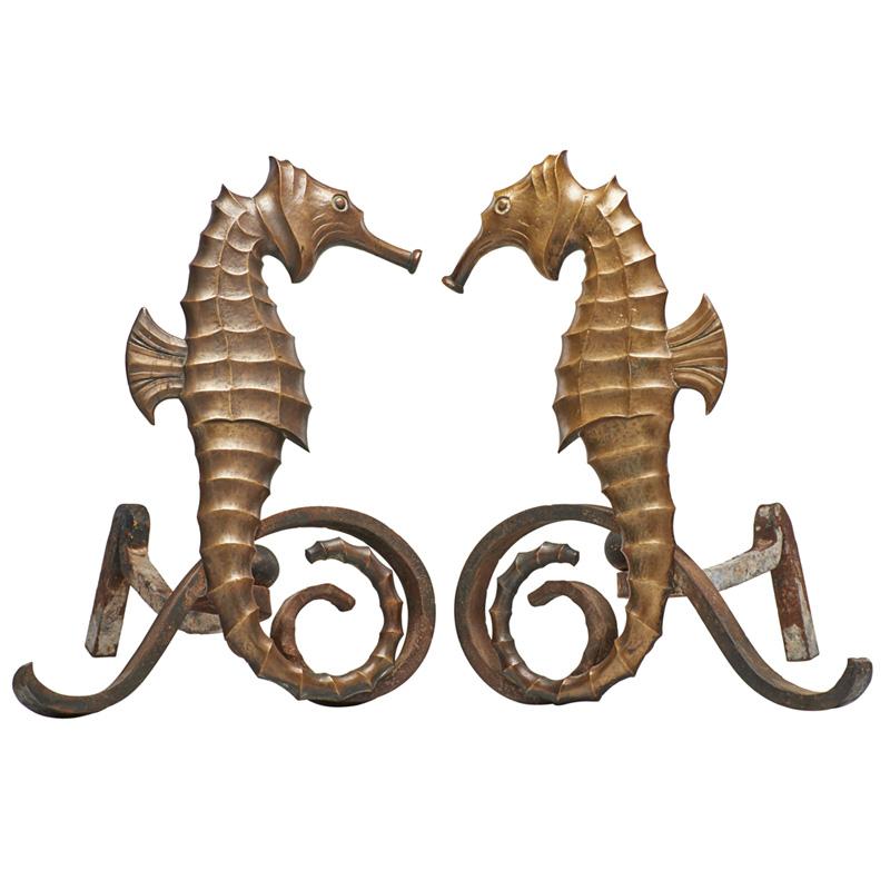 Appraisal: WILLIAM VAN ERP Rare seahorse andirons Condition Report Some wear