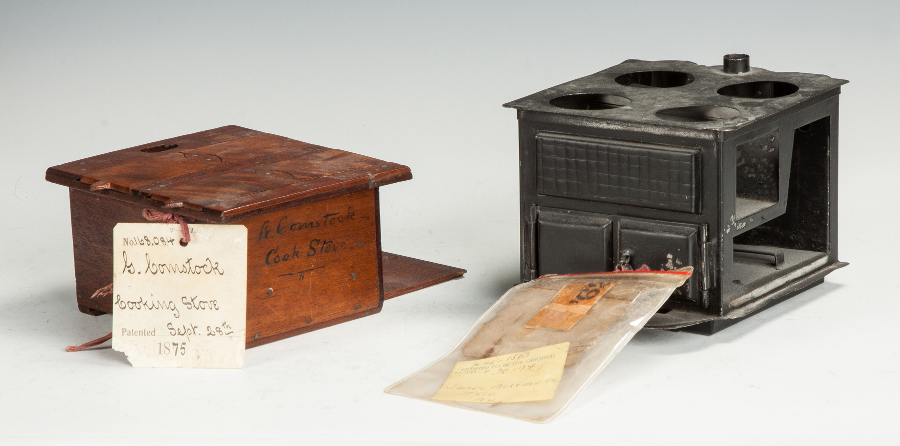 Appraisal: Two Patent Model Stoves L G Comstock Mahogany Pat Sept