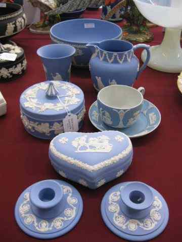 Appraisal: pcs Wedgwood Blue Jasperware includes low candleholders '' bowl ''