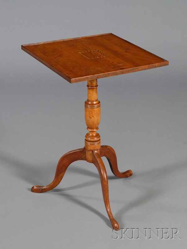 Appraisal: Federal Cherry Tray-top Inlaid Tripod-base Candlestand early th century with