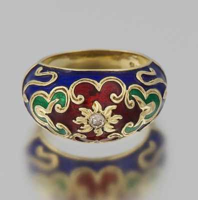 Appraisal: A Ladies' Diamond and Enamel Ring k yellow gold dome