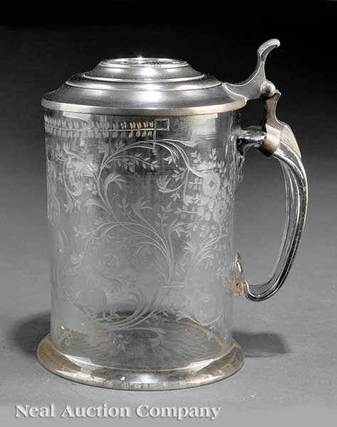 Appraisal: An Antique Bohemian Pewter-Mounted Etched Glass Commemorative Tankard late th