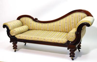 Appraisal: AN EARLY VICTORIAN ROSEWOOD FRAMED SOFA in yellow striped tapestry