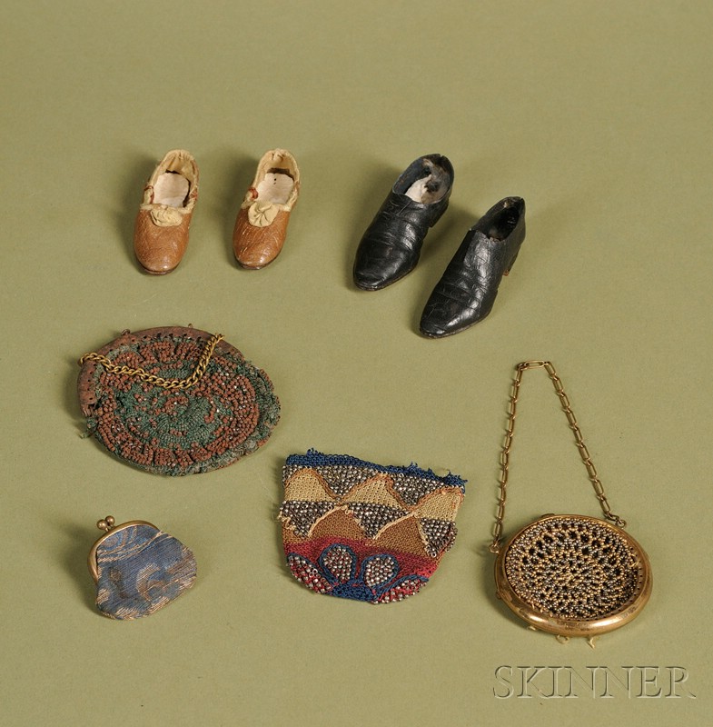 Appraisal: Group of Doll Shoes and Purses late th century including