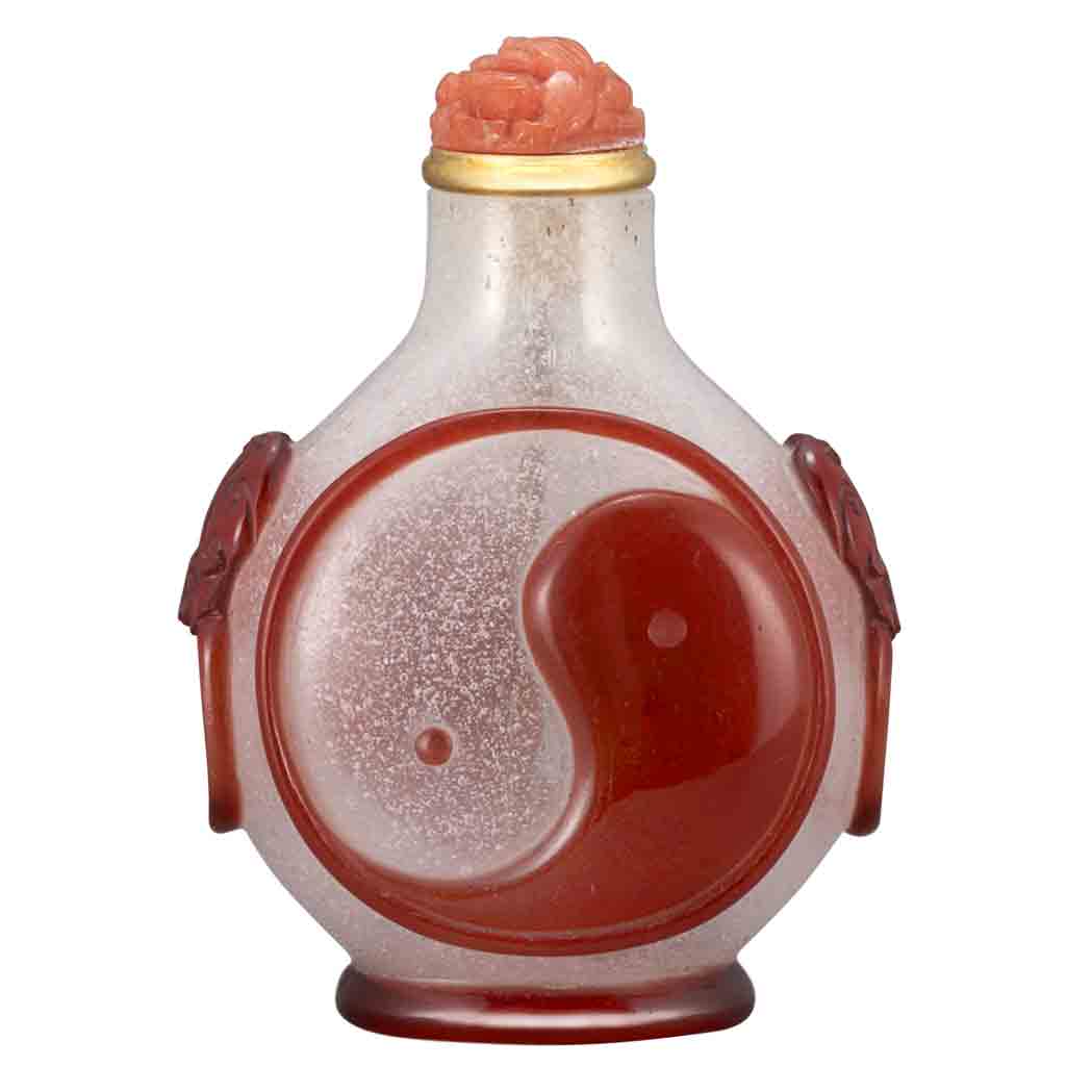 Appraisal: Chinese Red Overlay Glass Snuff Bottle th Century Beijing Palace