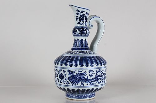 Appraisal: A CHINESE PHOENIX-FORTUNE BLUE AND WHITE PORCELAIN EWER A Chinese