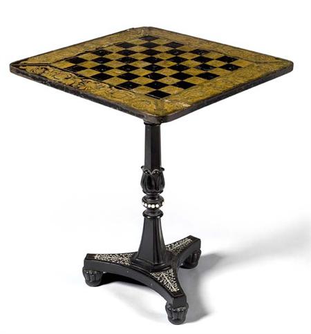 Appraisal: A th century Anglo-Indian ebonised and penwork games table circa