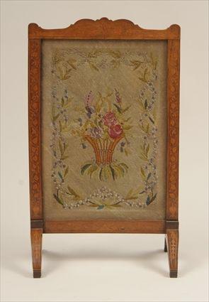 Appraisal: Continental Neoclassical-Style Mahogany Firescreen with Floral Needlework Panel x x