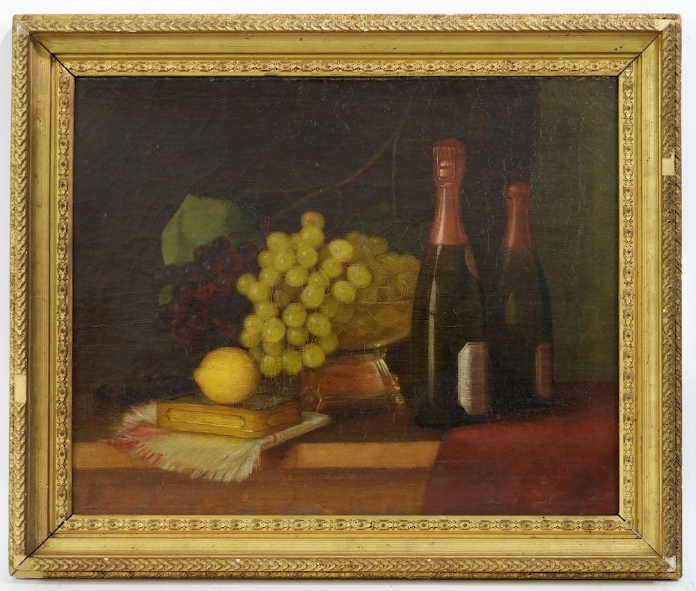 Appraisal: C American Grape Tabletop Still Life Painting United States th