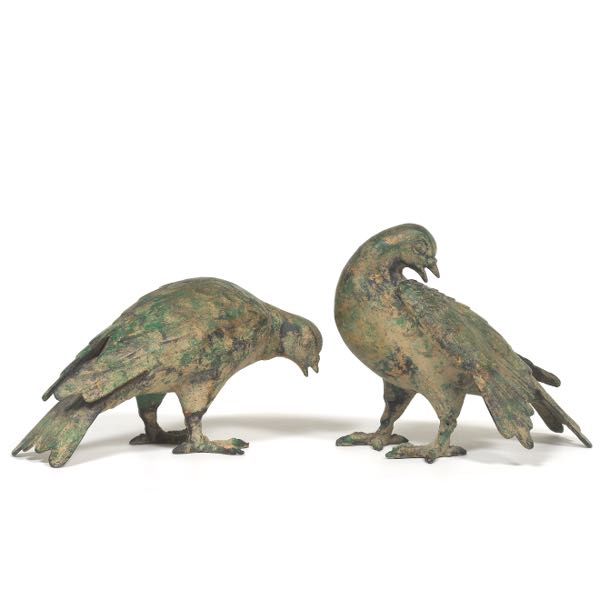 Appraisal: PAIR OF PATINATED METAL PIGEONS x x x x Pair