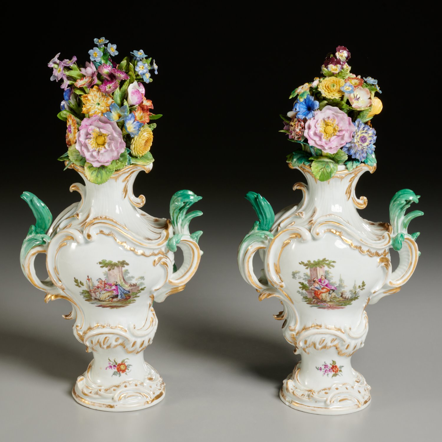 Appraisal: PAIR TH C DRESDEN POTPOURRI GARNISHERS c polychrome decorated porcelain