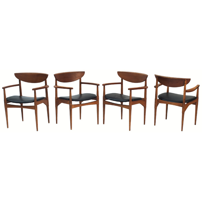 Appraisal: s Modern arm chairs set of four maker unknown walnut