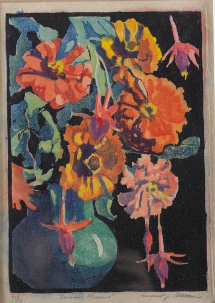 Appraisal: MARGARET PATTERSON Color woodblock print Summer Flowers Matted and framed