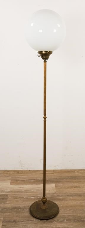 Appraisal: Brass floor lamp with globe light In working condition Scuffs